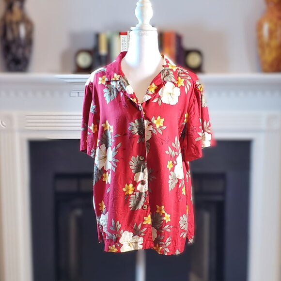 Havana Jack Cafe Red Hibiscus Aloha Short Sleeve Top | Sz 1X - Picture 1 of 4